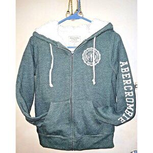 Abercrombie Fitch Women Lined Jacket W/Hood Dark Green SMALL Pockets Drawstring